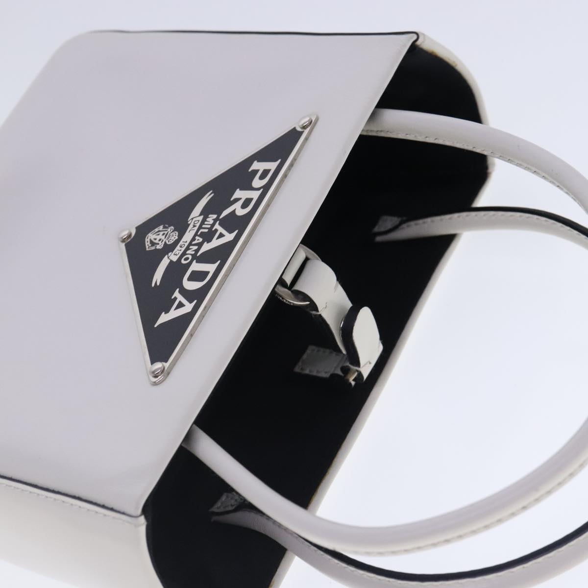 PRADA Hand Bag Leather White Auth 94403A