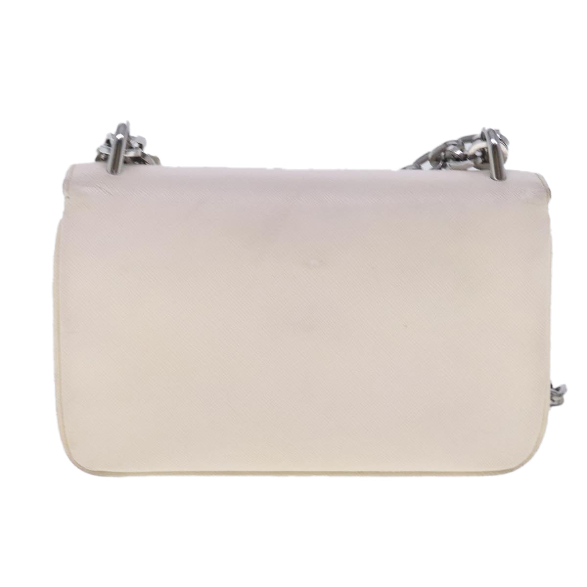 PRADA Chain Shoulder Bag Safiano leather White Silver Auth 94404 - 0