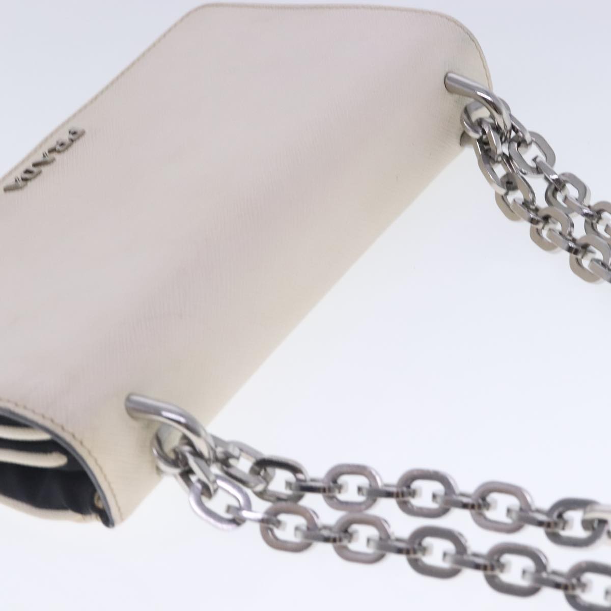 PRADA Chain Shoulder Bag Safiano leather White Silver Auth 94404