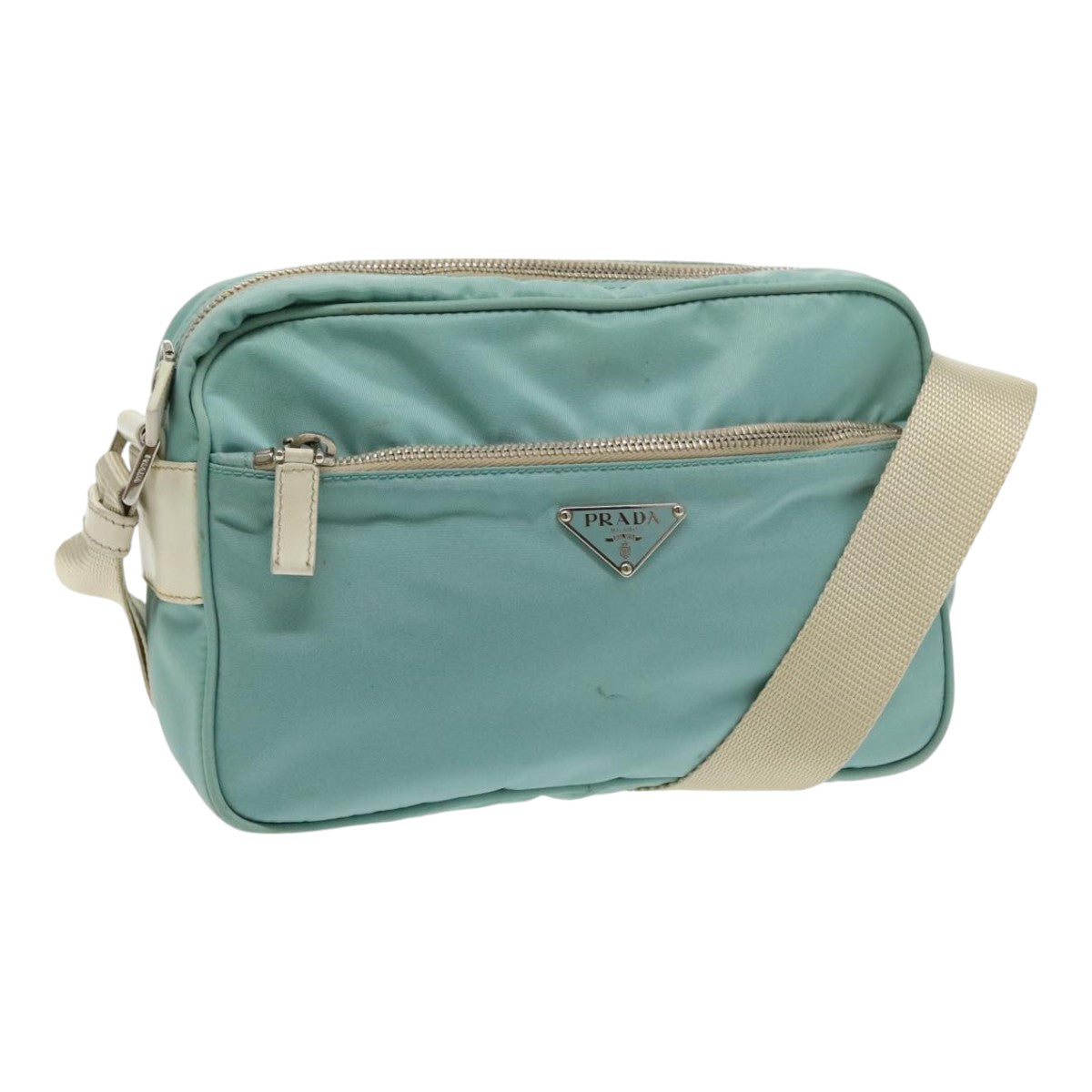 PRADA Shoulder Bag Nylon Light Blue Silver Auth 94405