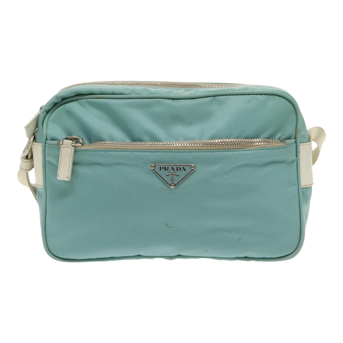 PRADA Shoulder Bag Nylon Light Blue Silver Auth 94405