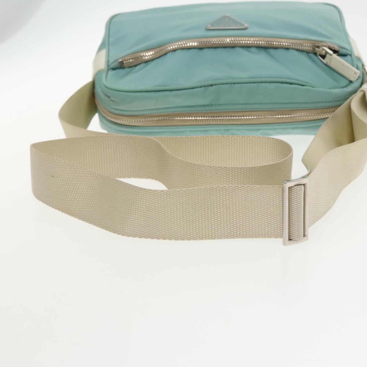 PRADA Shoulder Bag Nylon Light Blue Silver Auth 94405