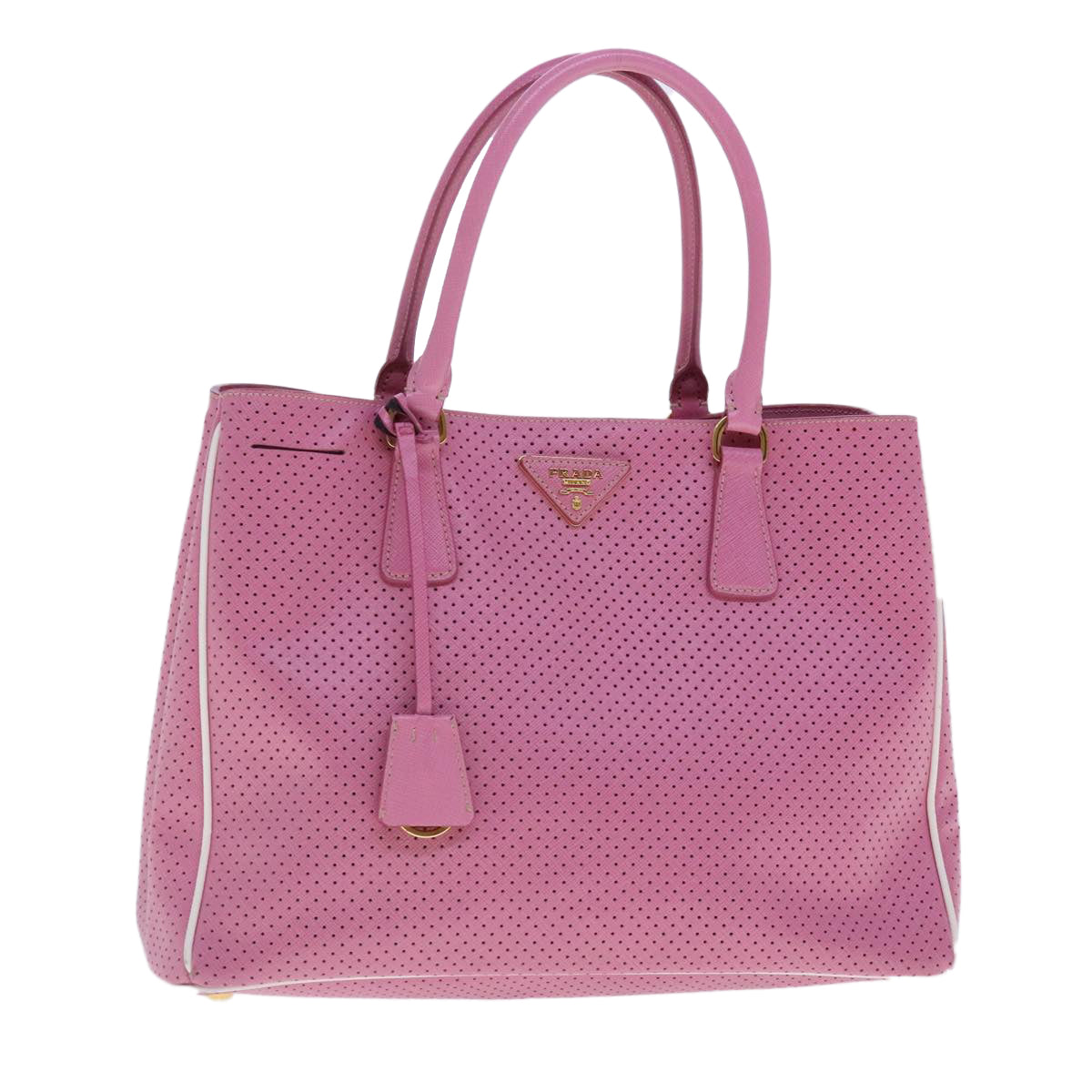 PRADA Hand Bag Leather Gold Pink Auth 94406