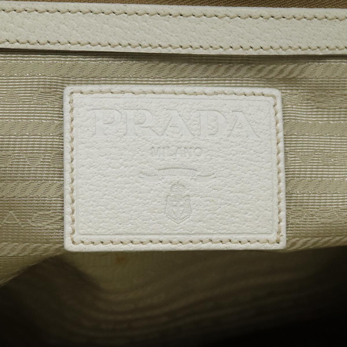 PRADA Chain Shoulder Bag Straw Leather Beige Gold Auth 94407