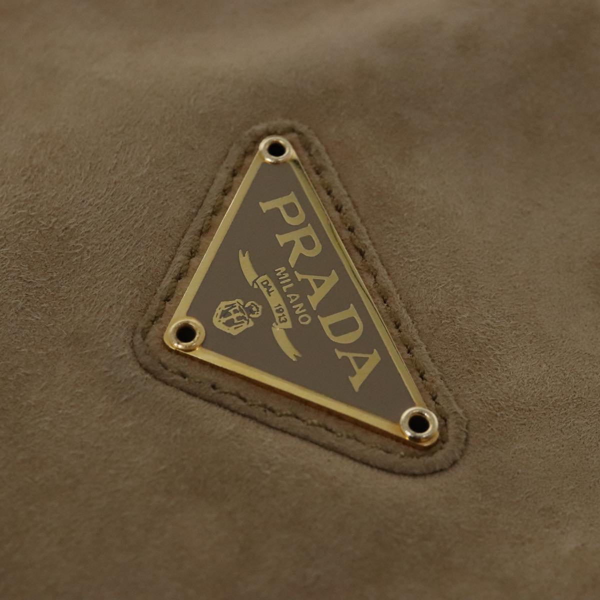 PRADA Chain Shoulder Bag Suede Beige Gold Auth 94408