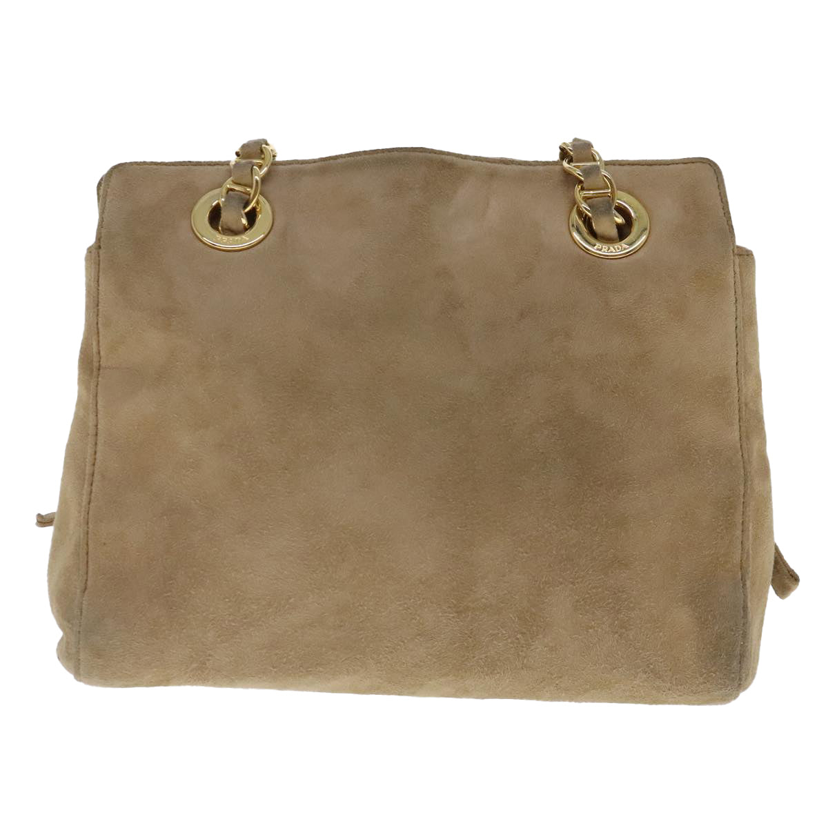 PRADA Chain Shoulder Bag Suede Beige Gold Auth 94408