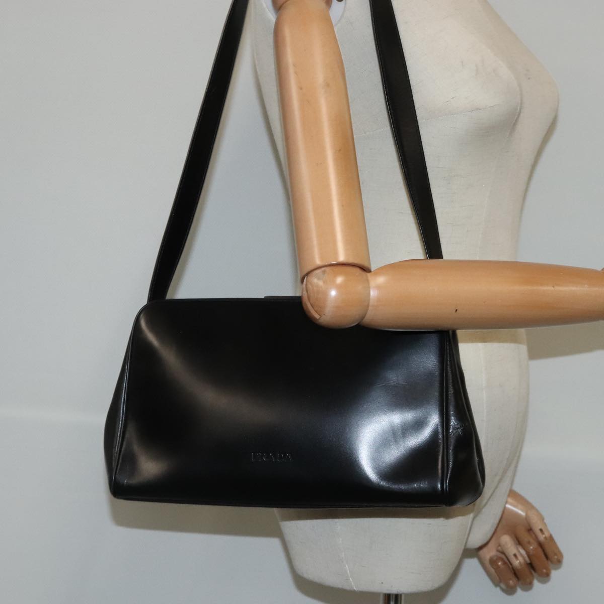 PRADA Shoulder Bag Leather Black Auth 94409