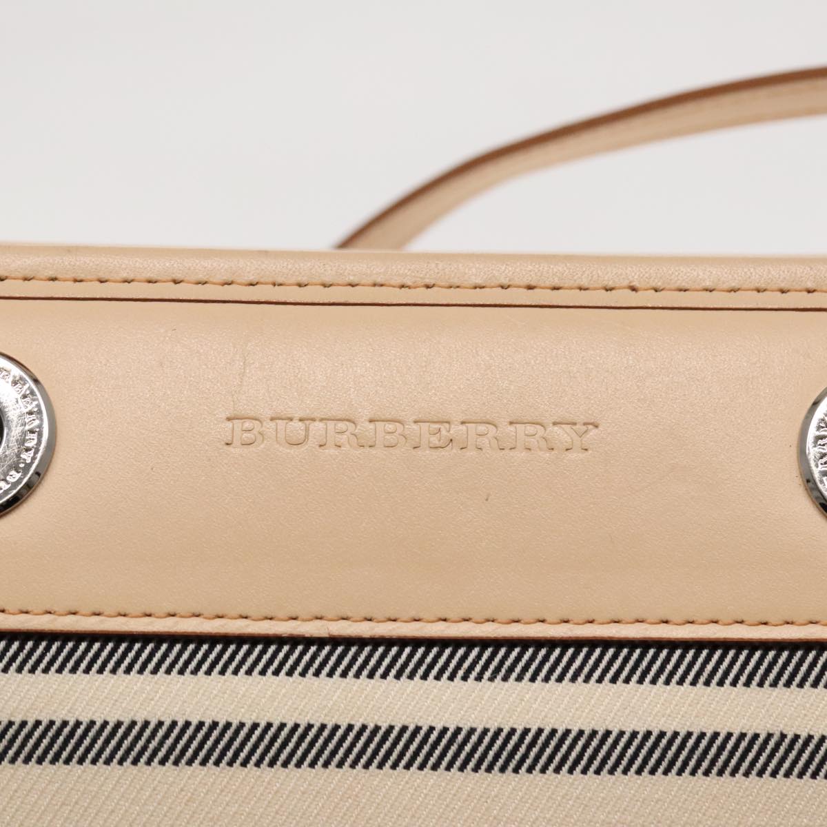 BURBERRY Nova Check Hand Bag Canvas Beige Silver Auth 94412