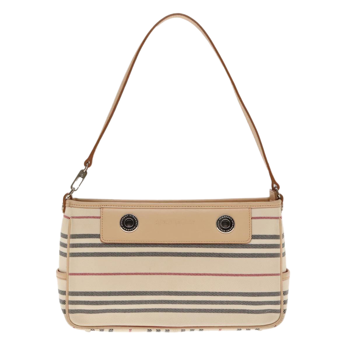 BURBERRY Nova Check Hand Bag Canvas Beige Silver Auth 94412