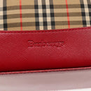 Burberry Nova Check Umhängetasche Canvas Leder Beige Rot Silber Auth 94414-17