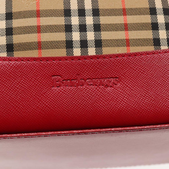 Burberry Nova Check Umhängetasche Canvas Leder Beige Rot Silber Auth 94414