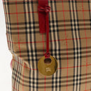 Burberry Nova Check Umhängetasche Canvas Leder Beige Rot Silber Auth 94414-10