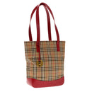 Burberrys Nova Check Shoulder Bag Canvas Leather Beige Red Silver Auth 94414-1