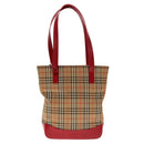 Burberry Nova Check Umhängetasche Canvas Leder Beige Rot Silber Auth 94414-13