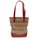 Burberry Nova Check Umhängetasche Canvas Leder Beige Rot Silber Auth 94414-2