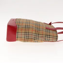 Burberry Nova Check Umhängetasche Canvas Leder Beige Rot Silber Auth 94414-3