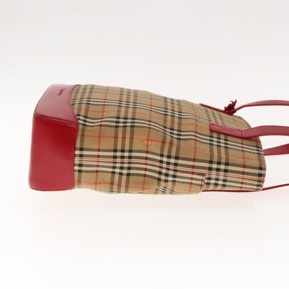 Burberry Nova Check Umhängetasche Canvas Leder Beige Rot Silber Auth 94414
