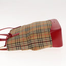 Burberrys Nova Check Shoulder Bag Canvas Leather Beige Red Silver Auth 94414-4