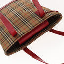 Burberrys Nova Check Shoulder Bag Canvas Leather Beige Red Silver Auth 94414-6