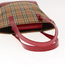 Burberry Nova Check Umhängetasche Canvas Leder Beige Rot Silber Auth 94414-7