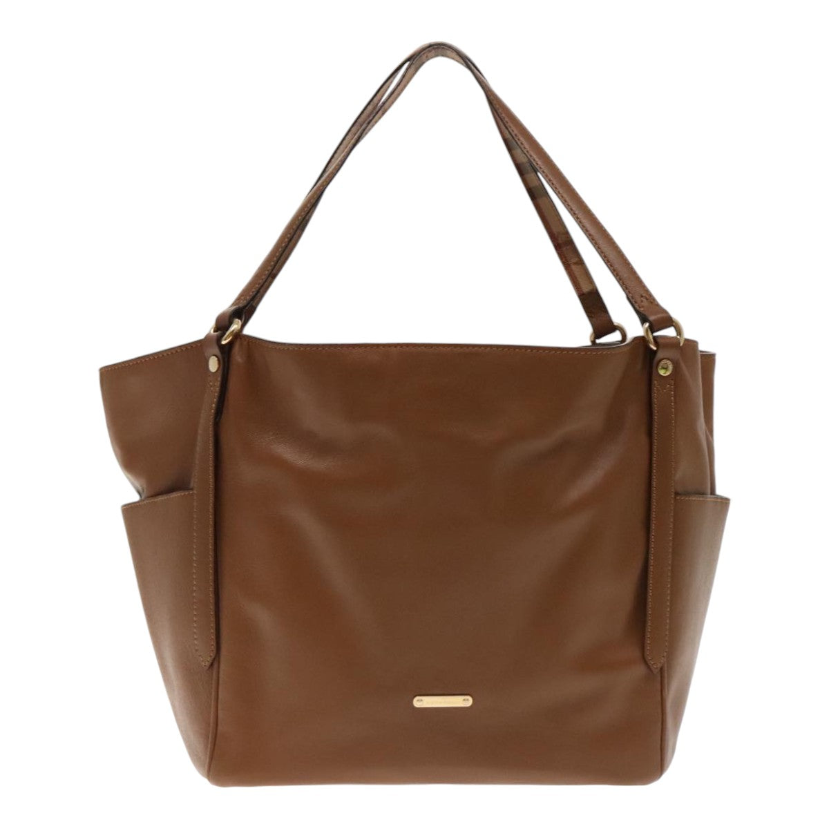 BURBERRY Tote Bag Leather Brown Gold Auth 94415 - 0