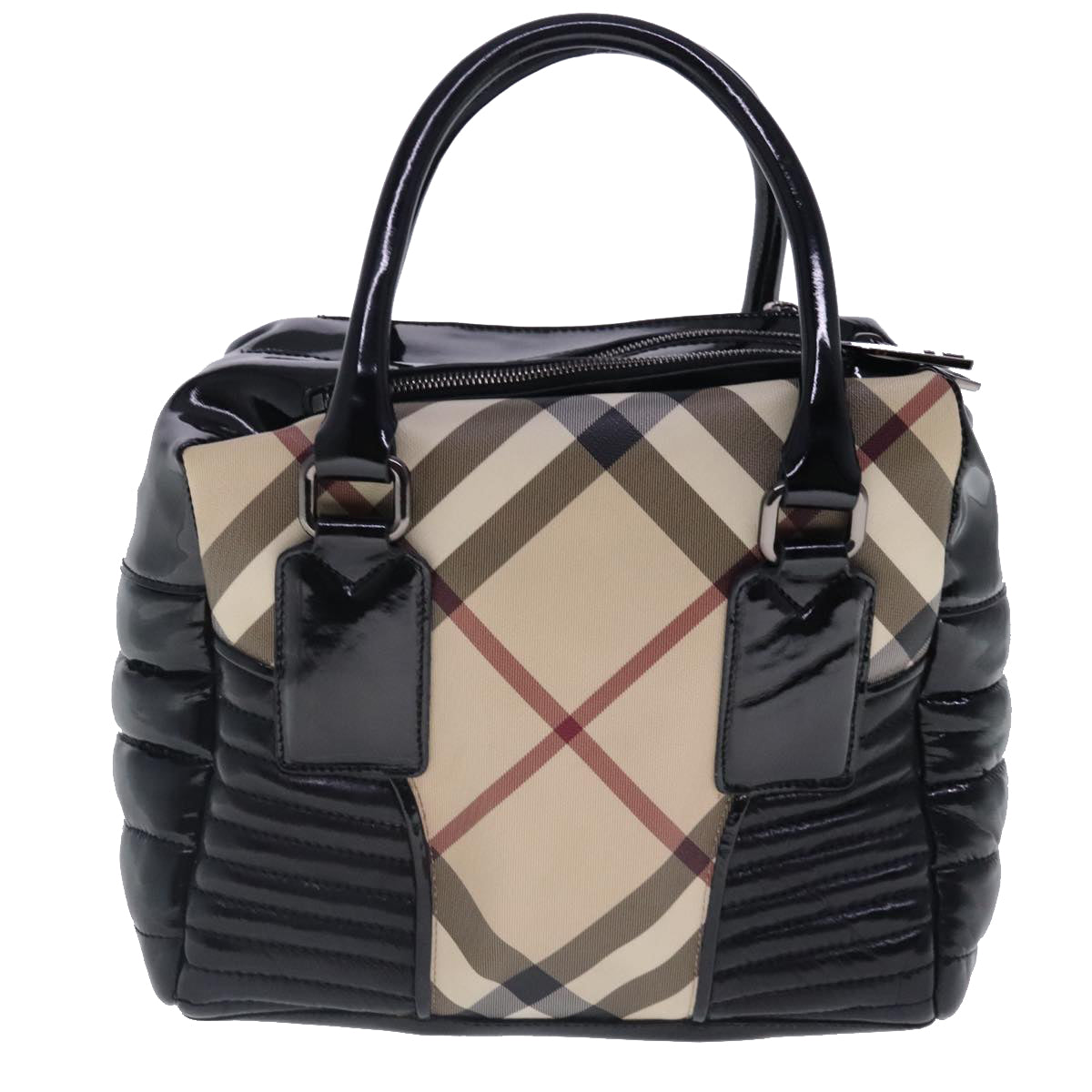 BURBERRY Nova Check Hand Bag PVC Beige Silver Auth 94417 - 0