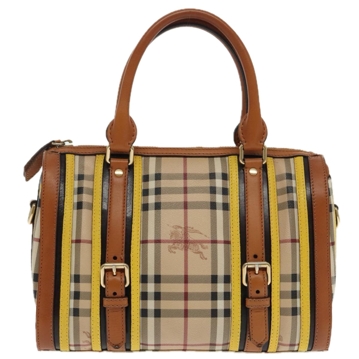 BURBERRY Nova Check Hand Bag PVC Beige Gold Auth 94418 - 0