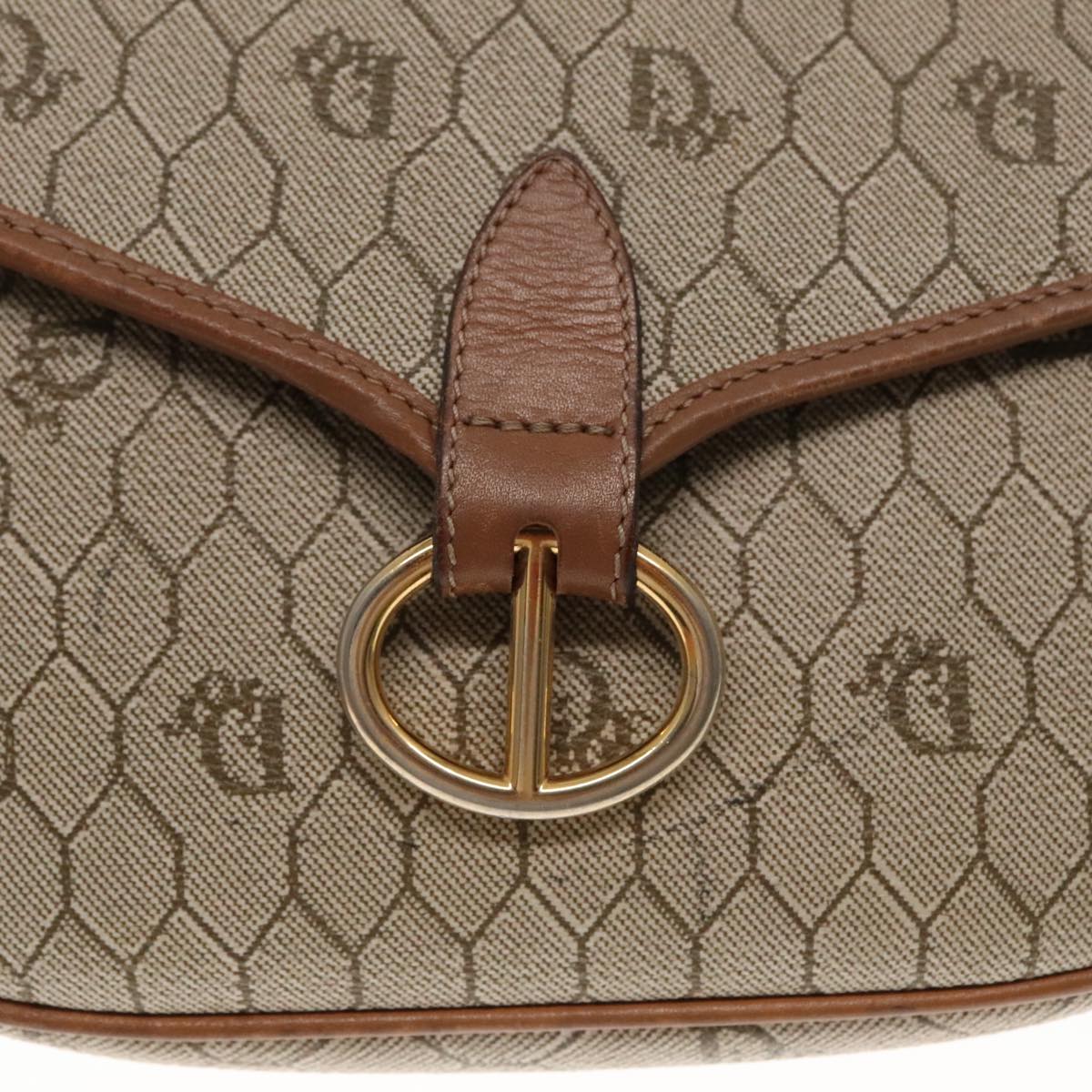 Christian Dior Honeycomb Canvas Shoulder Bag PVC Leather Beige Gold Auth 94420