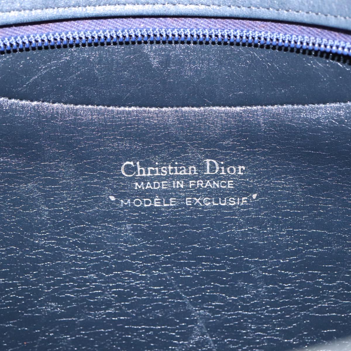 Christian Dior Trotter Canvas Shoulder Bag Navy Gold Auth 94423