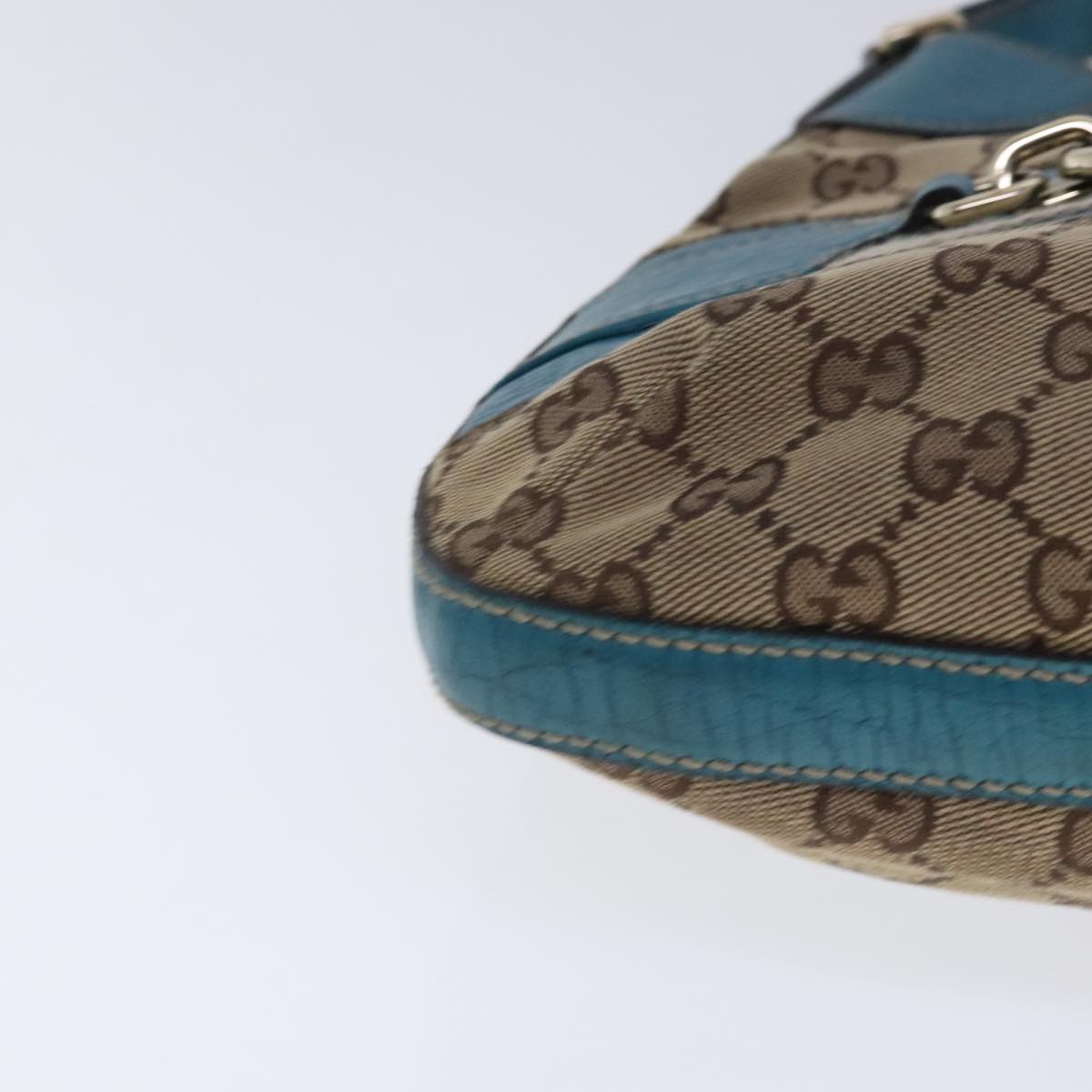 GUCCI Horsebit GG Canvas Shoulder Bag Beige Light Blue gold 137388 Auth 94439