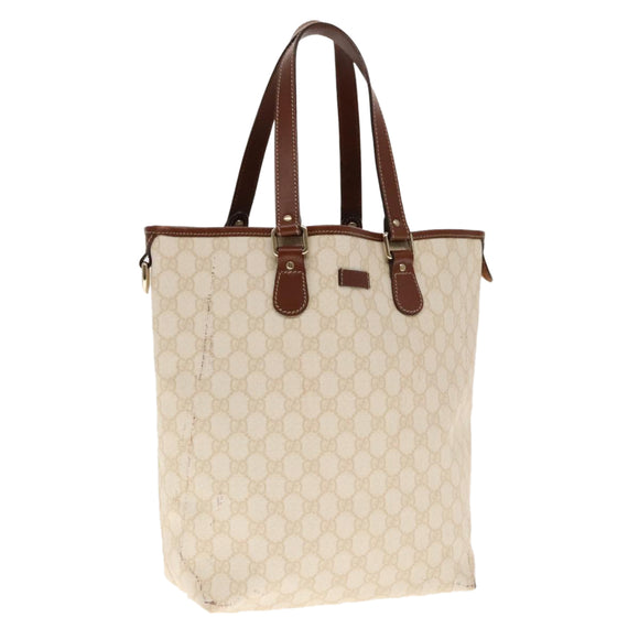 GUCCI GG Supreme Tote Bag PVC Leather Gold White 189896 Auth 94448