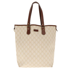 GUCCI GG Supreme Tote Bag PVC Leather Gold White 189896 Auth 94448 - 0