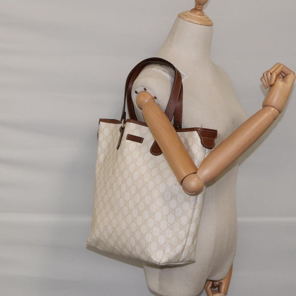 GUCCI GG Supreme Tote Bag PVC Leather Gold White 189896 Auth 94448