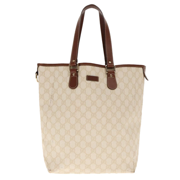 GUCCI GG Supreme Tote Bag PVC Leather Gold White 189896 Auth 94448