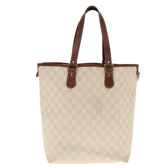 GUCCI GG Supreme Tote Bag PVC Leather Gold White 189896 Auth 94448