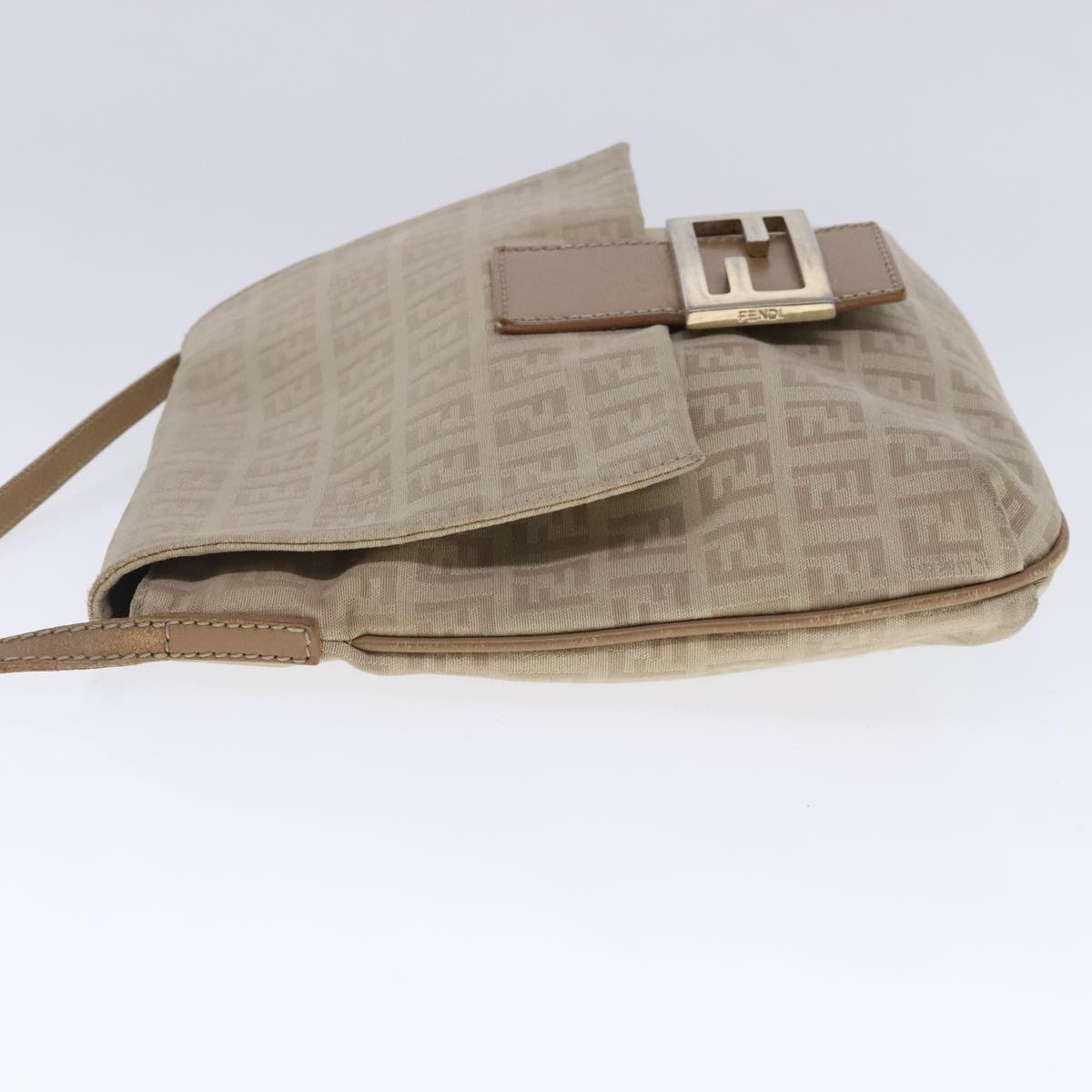 FENDI Zucchino Canvas Shoulder Bag Beige Gold Auth 94453