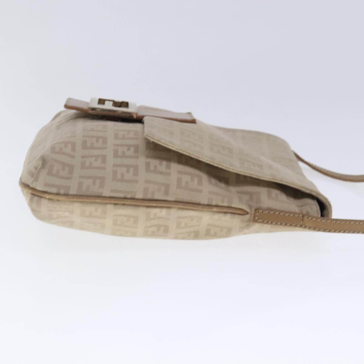 FENDI Zucchino Canvas Shoulder Bag Beige Gold Auth 94453