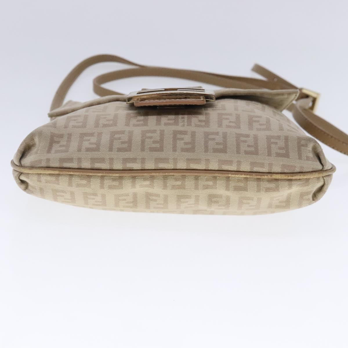 FENDI Zucchino Canvas Shoulder Bag Beige Gold Auth 94453