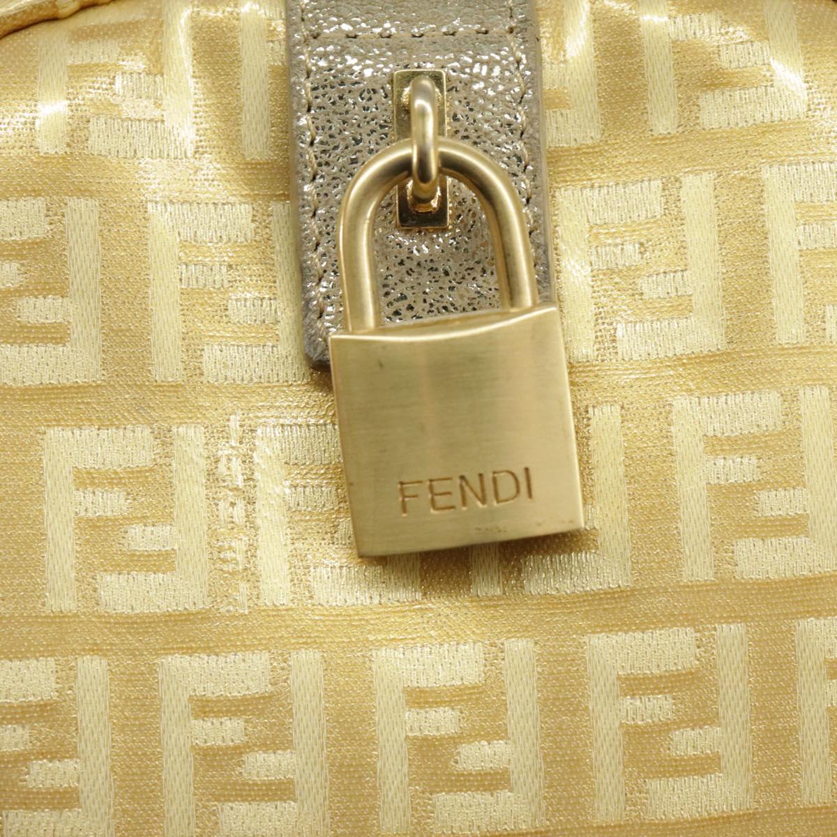 FENDI Zucchino Canvas Hand Bag Gold Auth 94454