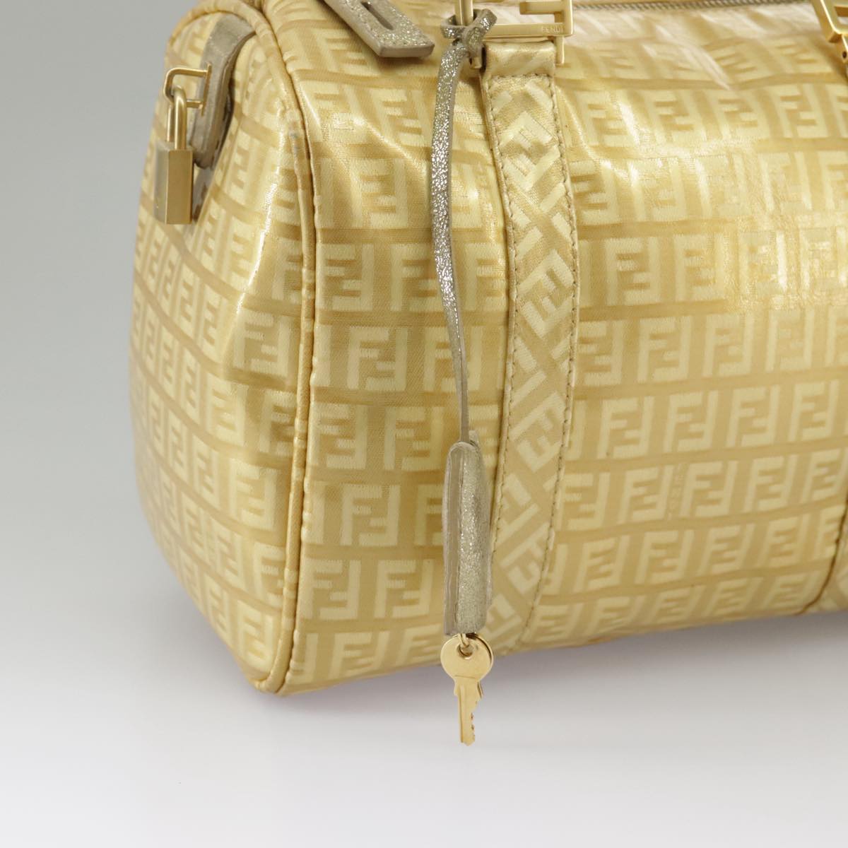 FENDI Zucchino Canvas Hand Bag Gold Auth 94454