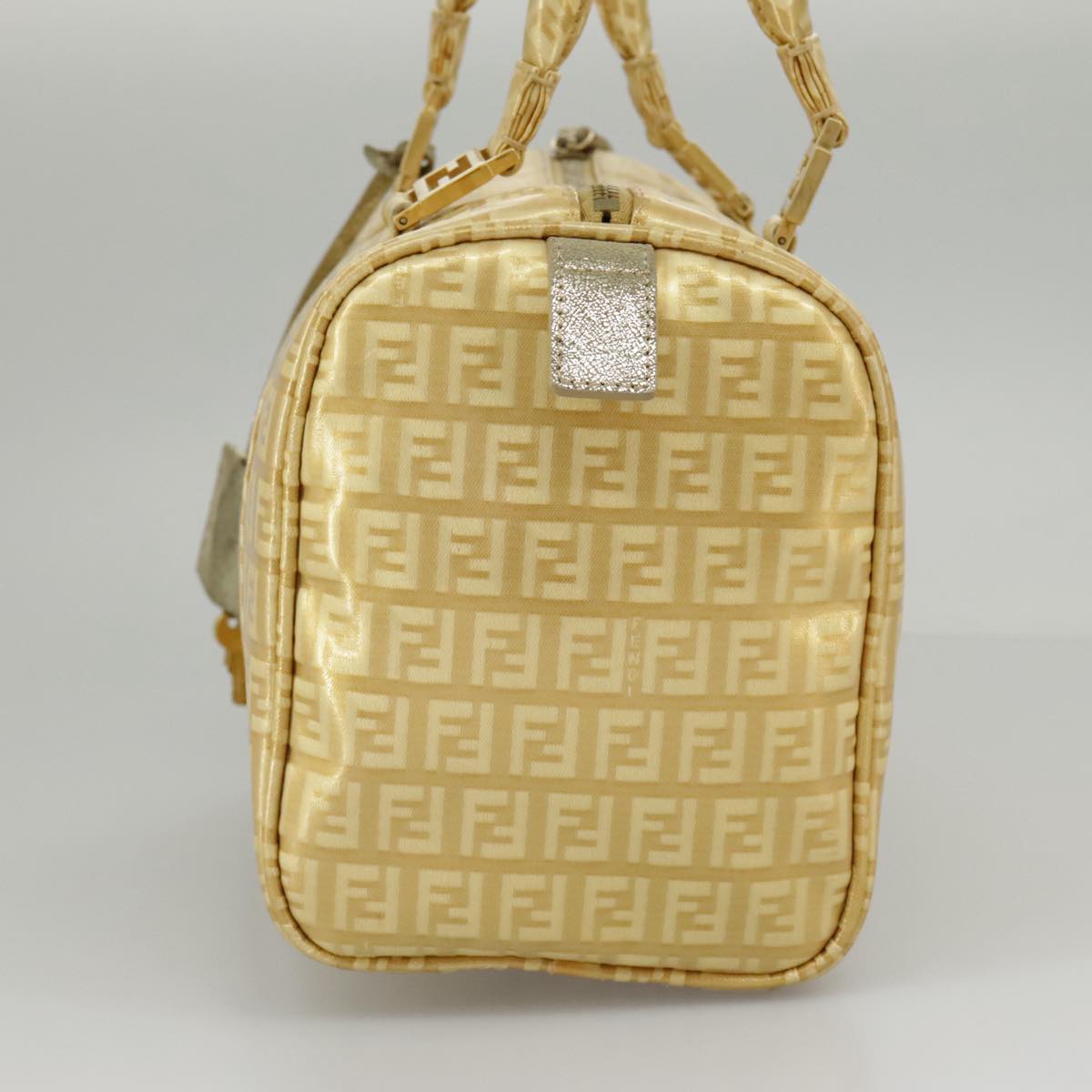 FENDI Zucchino Canvas Hand Bag Gold Auth 94454