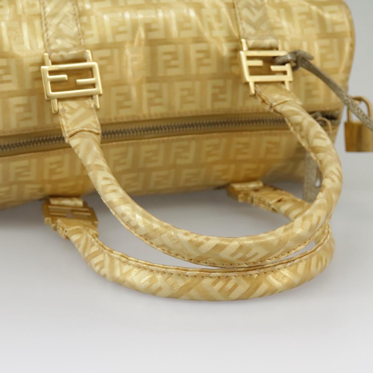 FENDI Zucchino Canvas Hand Bag Gold Auth 94454