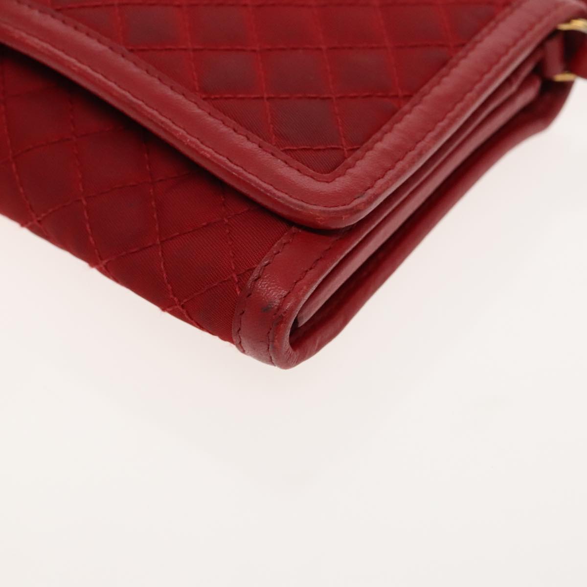 PRADA Quilted Shoulder Bag Nylon Red Gold Auth 94457