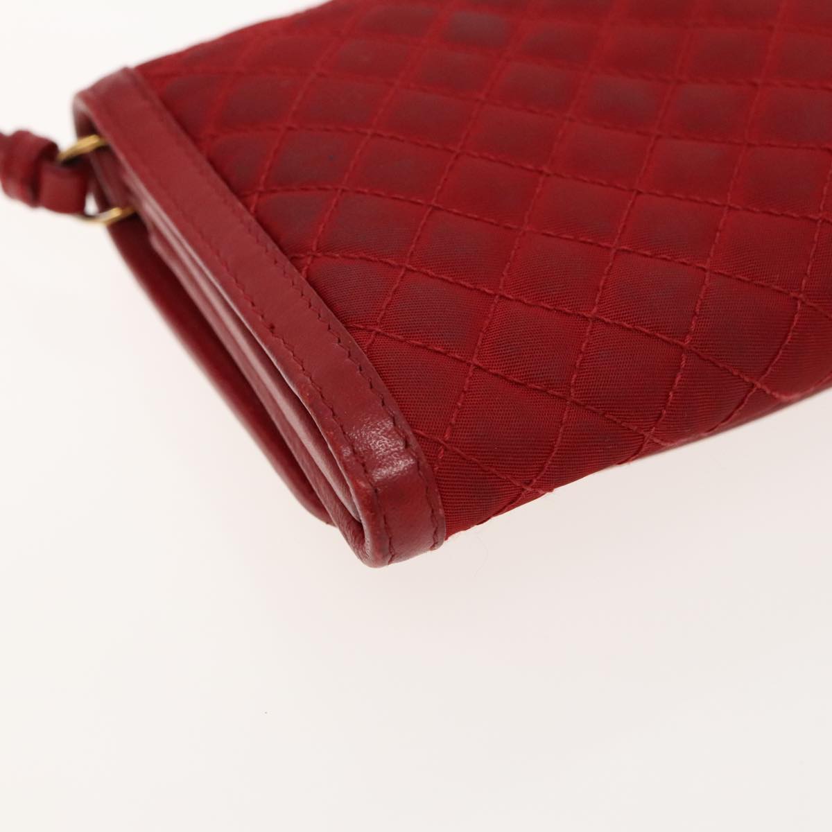 PRADA Quilted Shoulder Bag Nylon Red Gold Auth 94457