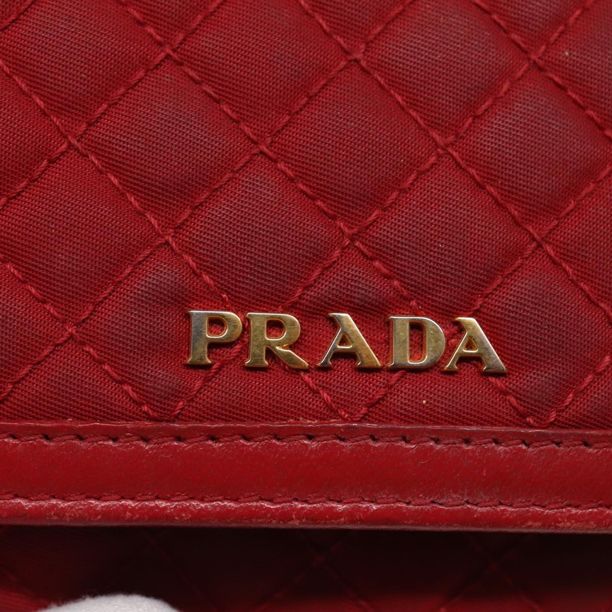 PRADA Quilted Shoulder Bag Nylon Red Gold Auth 94457