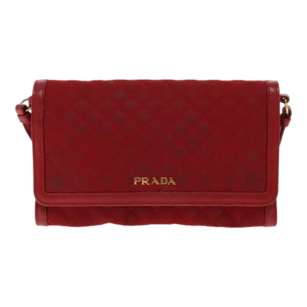 PRADA Quilted Shoulder Bag Nylon Red Gold Auth 94457