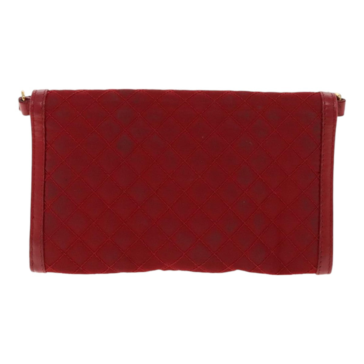 PRADA Quilted Shoulder Bag Nylon Red Gold Auth 94457 - 0