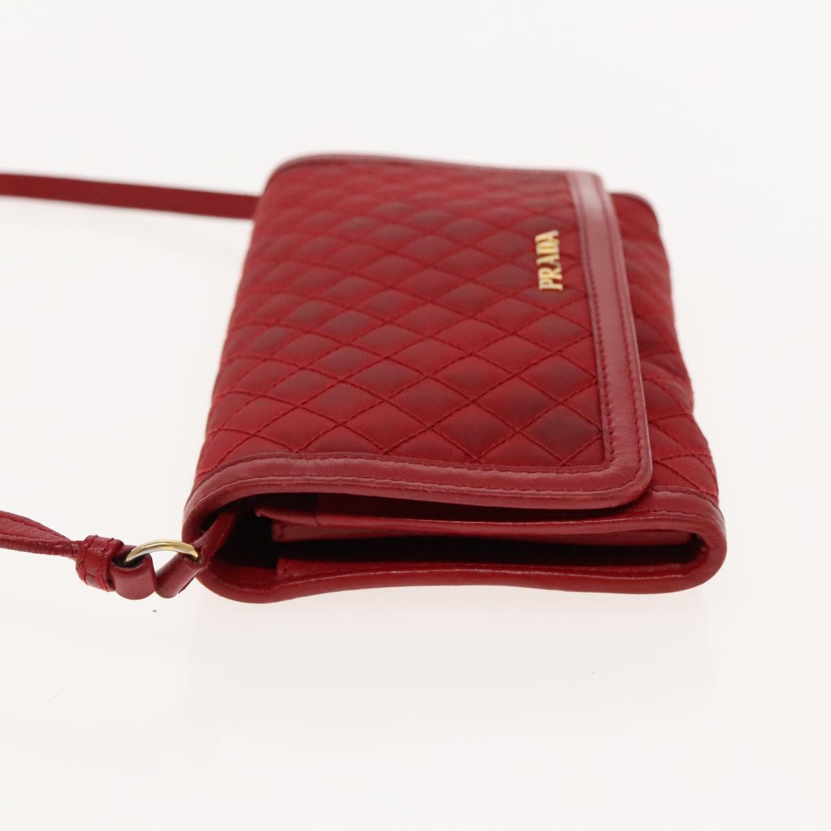 PRADA Quilted Shoulder Bag Nylon Red Gold Auth 94457