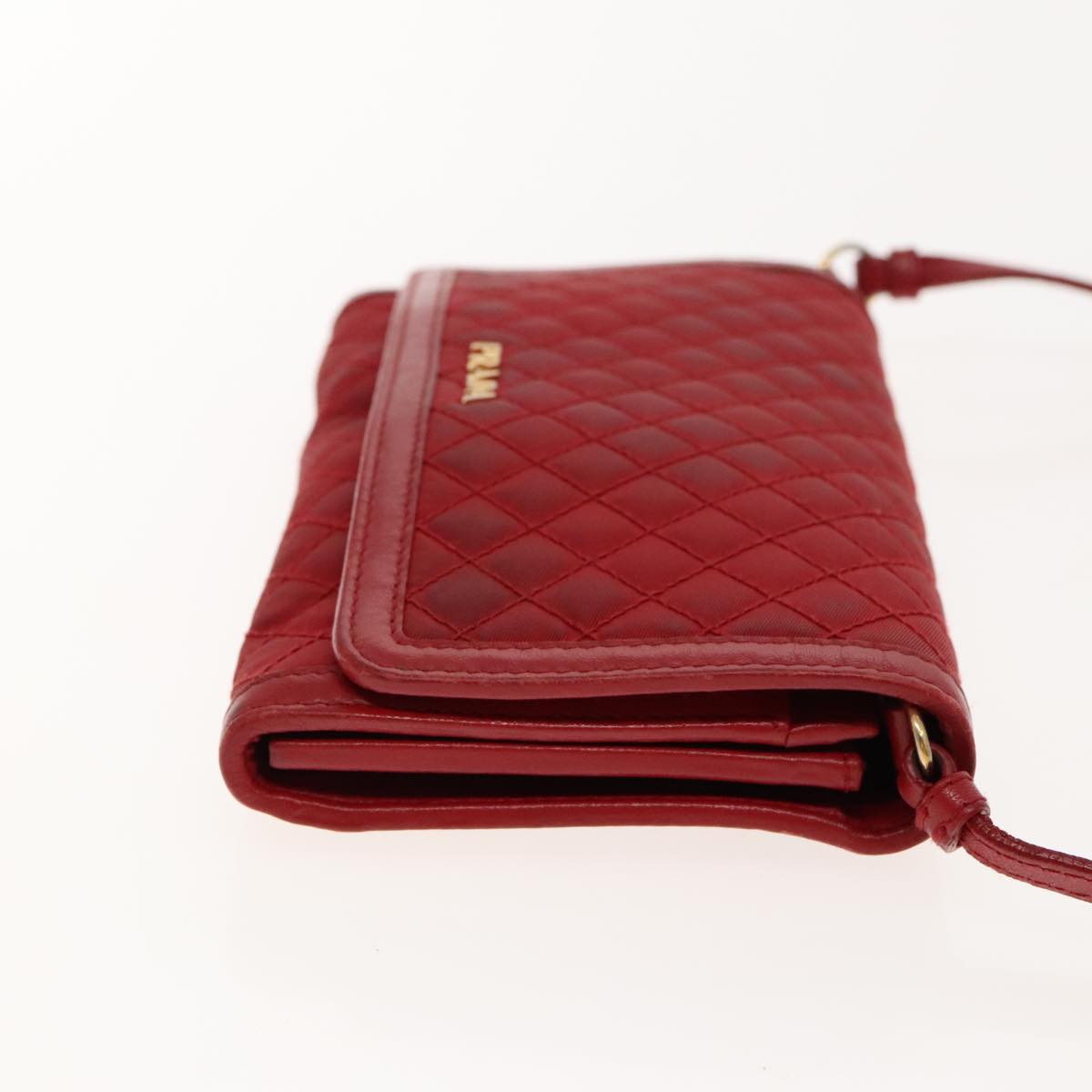 PRADA Quilted Shoulder Bag Nylon Red Gold Auth 94457