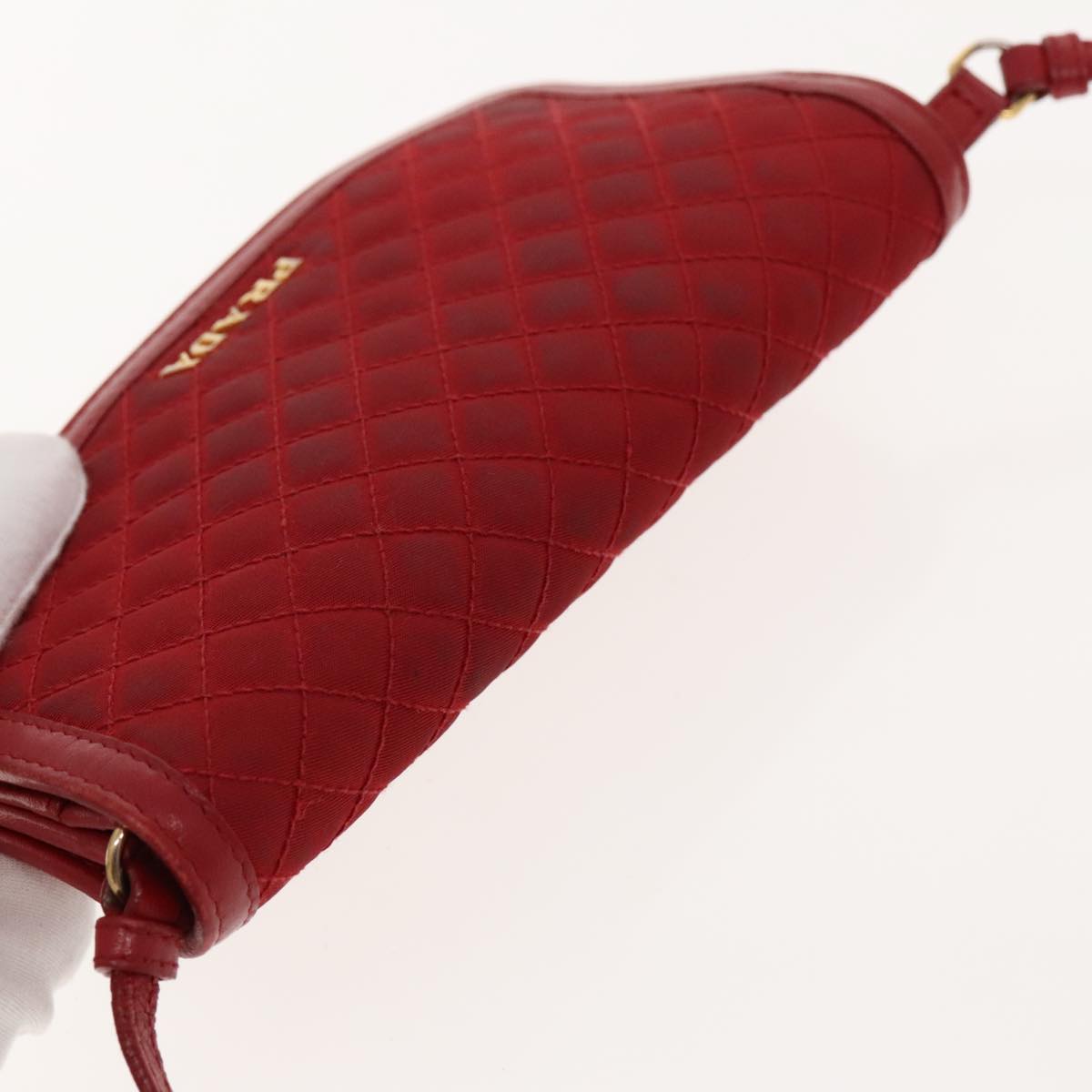 PRADA Quilted Shoulder Bag Nylon Red Gold Auth 94457